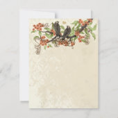 コーラルフラワーブランチヴィンテージ鳥の日付を保存 招待状 (裏面)