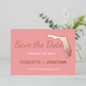 コーラルフロリダウェディングザデイトバラ金ゴールド 箔招待状 (立ち正面)