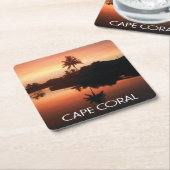 コーラルフロリダサンセット スクエアペーパーコースター (アングル)