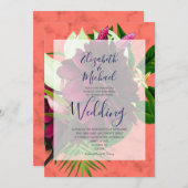 コーラルフローラエレガントバモダンーグンデ結婚ィ 招待状 (正面/裏面)
