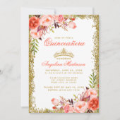 コーラルフローラキンセアニェラ金ゴールドグリッター写真 招待状 (正面)