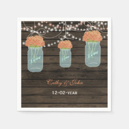 コーラルフローラパーソナライズされたス結婚メイソン瓶 スタンダードカクテルナプキン