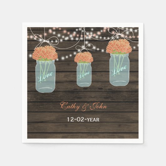 コーラルフローラパーソナライズされたス結婚メイソン瓶 スタンダードカクテルナプキン (正面)