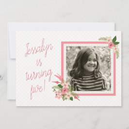 コーラルフローラフォト誕生日招待状 – 両面 招待状