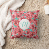 コーラルフローラルパターン&モノグラム クッション (ブランケット)