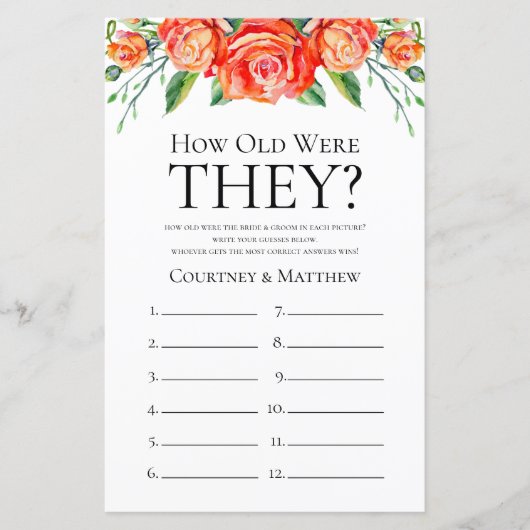 コーラルフローラ何歳だったブライダルシャワーゲーム (正面)