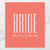 コーラルブライドパーソナライズされた名 ワインラベル (シングルラベル)