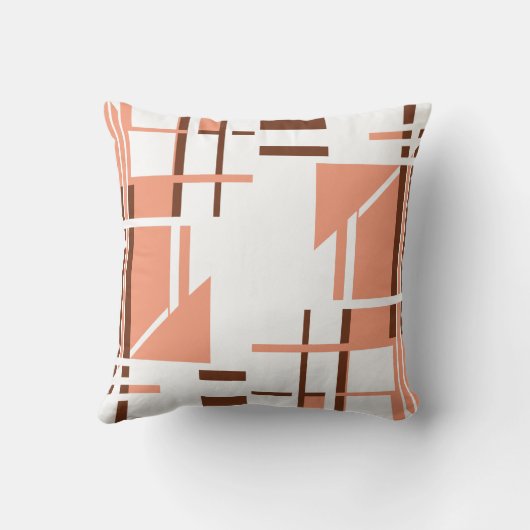 コーラルブラウンの白い幾何学的なシェイプの線デザイン クッション (裏面)