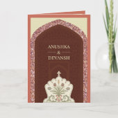 コーラルブラウンバラ金ゴールドオールインワンインディアン結婚 招待状 (正面)