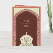 コーラルブラウンバラ金ゴールドオールインワンインディアン結婚 招待状 (裏面)