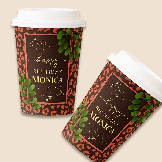 コーラルブラウンヒョウ柄 紙コップ
