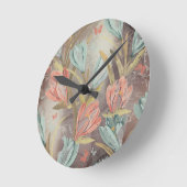 コーラルブラウンフローラコーヒーブルーアイボリー蝶 ラウンド壁時計 (傾斜)