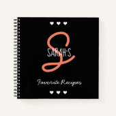 コーラルブラックガーリースクリプトモノグラムお気に入りのレシピ ノートブック (正面)