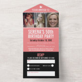 コーラルブラック3枚の写真50th Birthday party オールインワン招待状 (内側)