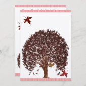 コーラルブルガンディレッドツリー結婚式招待状 招待状 (正面/裏面)