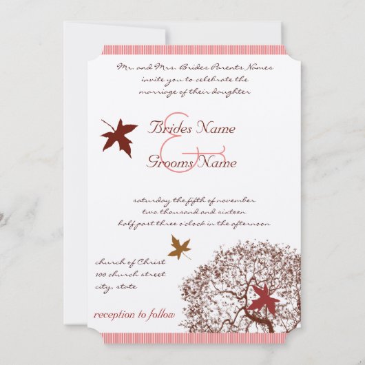コーラルブルガンディレッドライムツリー結婚式招待状 招待状 (裏面)