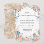 コーラルブルーのエアリーな花のロマンチックなウェディング 招待状 (正面/裏面)