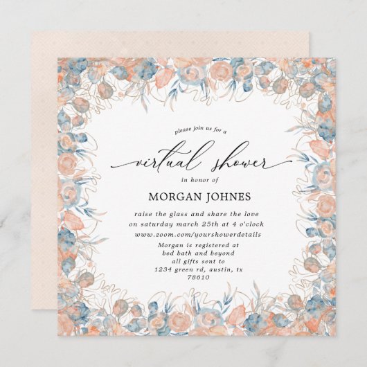 コーラルブルーの海岸仮想シャワー招待状 (正面/裏面)