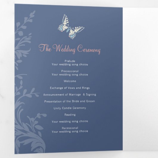 コーラルブルーの蝶の愛の物語結婚の 三つ折りプログラム (内部最初)