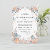 コーラルブルーの風通しの良いフローラロマン結婚チック 招待状 (スタンド正面)