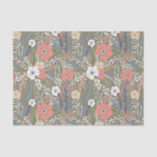 コーラルブルーエレガントグリーンフローラパッテン 薄葉紙 (正面)