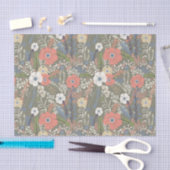 コーラルブルーエレガントグリーンフローラパッテン 薄葉紙 (クラフト)