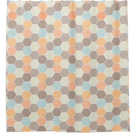 コーラルブルークリームクレイハニカムパターン シャワーカーテン (正面)