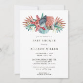 コーラルブルースターフィッシュシーシェルビーチベビーシャワー 招待状 (正面)