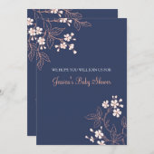 コーラルブルーフローラカスタムベビーシャワー招待状 招待状 (正面/裏面)