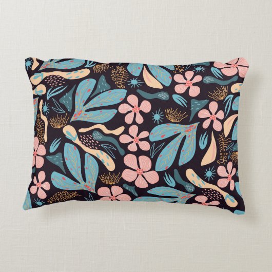 コーラルブルーフローラダークプリント アクセントクッション (裏面)