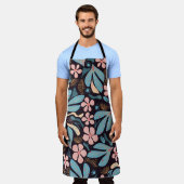 コーラルブルーフローラダークプリント エプロン (着用した状態)