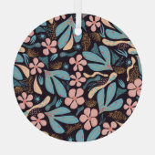 コーラルブルーフローラダークプリント ガラスオーナメント (裏面)