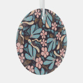 コーラルブルーフローラダークプリント ガラスオーナメント (正面右)