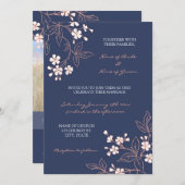 コーラルブルーフローラフォト結婚式招待状カード 招待状 (正面/裏面)