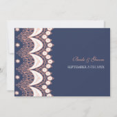 コーラルブルーレースパターン結婚式招待状カード 招待状 (裏面)