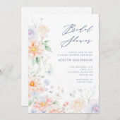 コーラルブルーワイルドフラワーブライダルシャワー招待状 招待状 (正面/裏面)