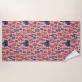 コーラルブルー名門私立校風のパターン ビーチタオル (正面)