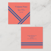 コーラルブルー対角ストライプ線モダンデザイン スクエア名刺 (正面/裏面)