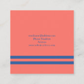 コーラルブルー対角ストライプ線モダンデザイン スクエア名刺 (裏面)