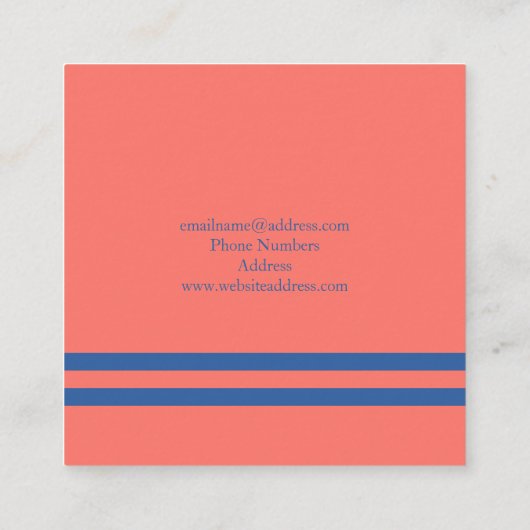 コーラルブルー対角ストライプ線モダンデザイン スクエア名刺 (裏面)