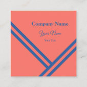 コーラルブルー対角ストライプ線モダンデザイン スクエア名刺 (正面)
