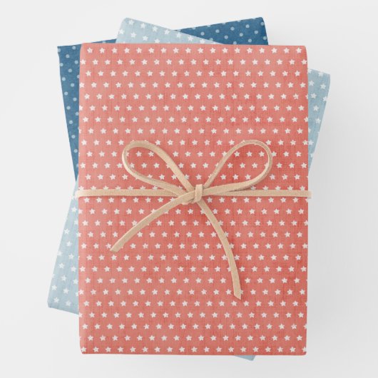 コーラルブルー水玉模様スターパターンミックスnマッチ ラッピングペーパーシート (インサイチュ)
