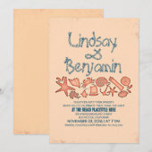 コーラルブルー航海のシーサイド結婚式招待状 招待状 (正面/裏面)