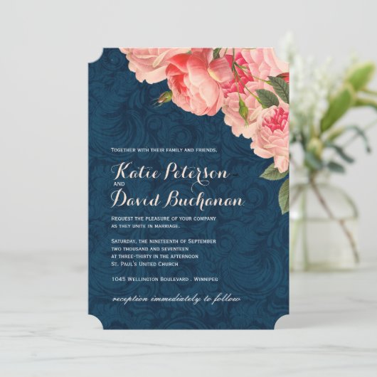 コーラルプアニオンネイビー結婚式招待状 招待状 (スタンド正面)