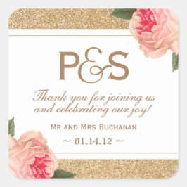 コーラルプニーと金ゴールドグリッターフェイスステッカー スクエアシール