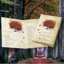 コーラルプラムハートリーフツリー金ゴールド結婚式 プログラム