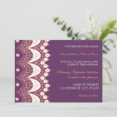 コーラルプラムレース柄結婚式招待状カード 招待状 (スタンド正面)