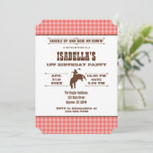 コーラルプレイドカウボーイロデオ誕生日招待状 招待状 (スタンド正面)