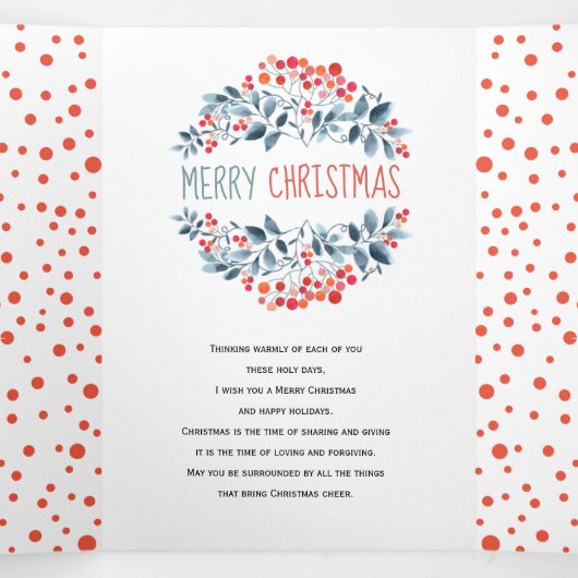 コーラルベリー青いクリスマスの休日の写真コラージュ 三つ折りクリスマスカード (内部中)