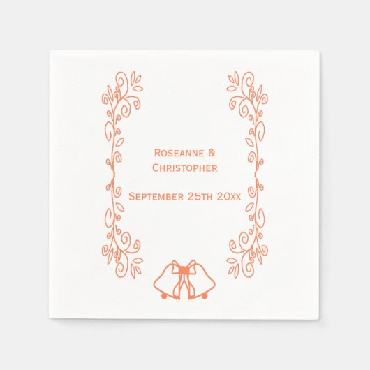 コーラルベルズスクロールワークウェディングレセプション スタンダードカクテルナプキン (正面)